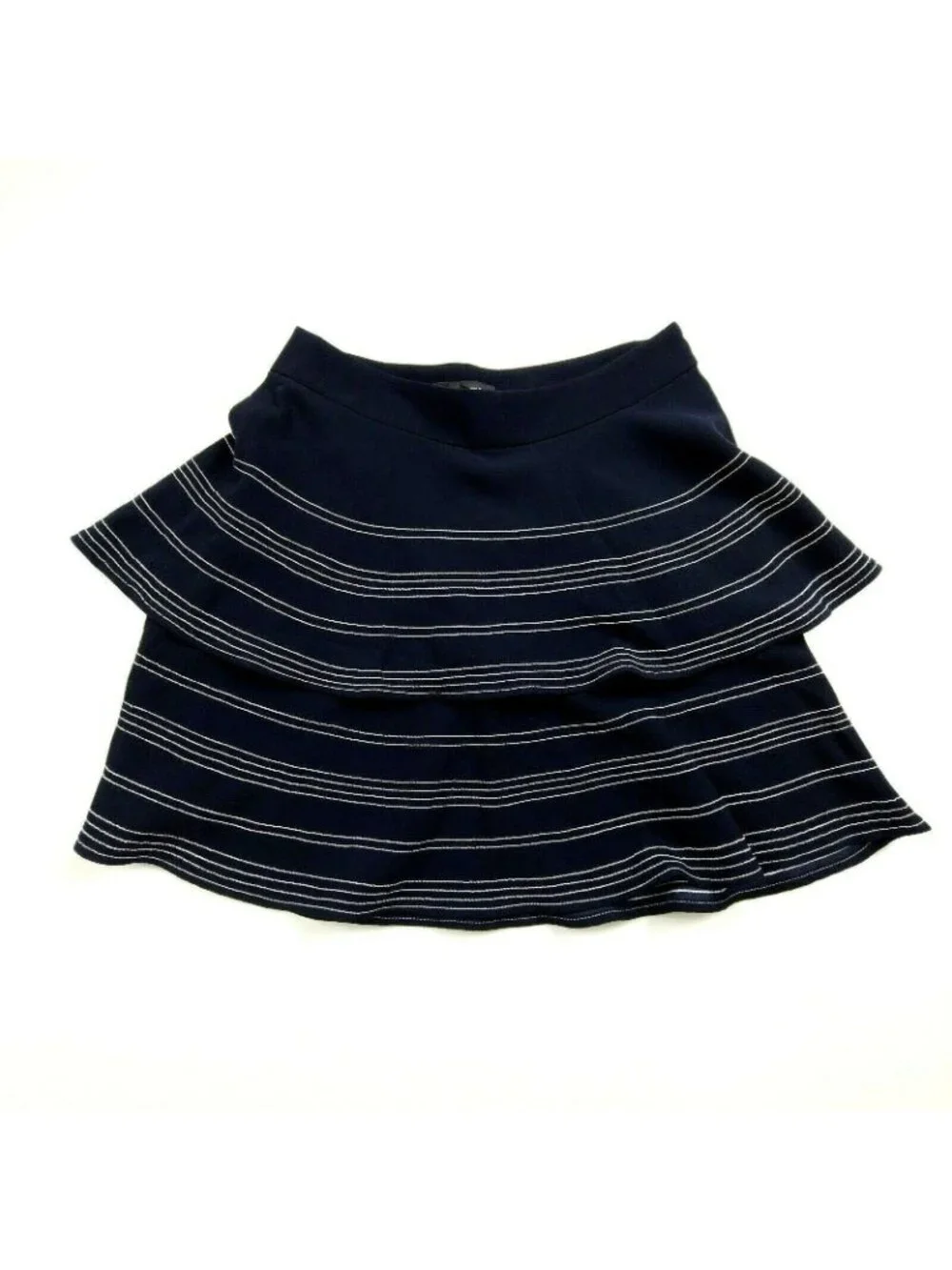Banana Republic Tiered Mini Skirt Size 0 Y2K Fashion Blue Striped Short Side Zip